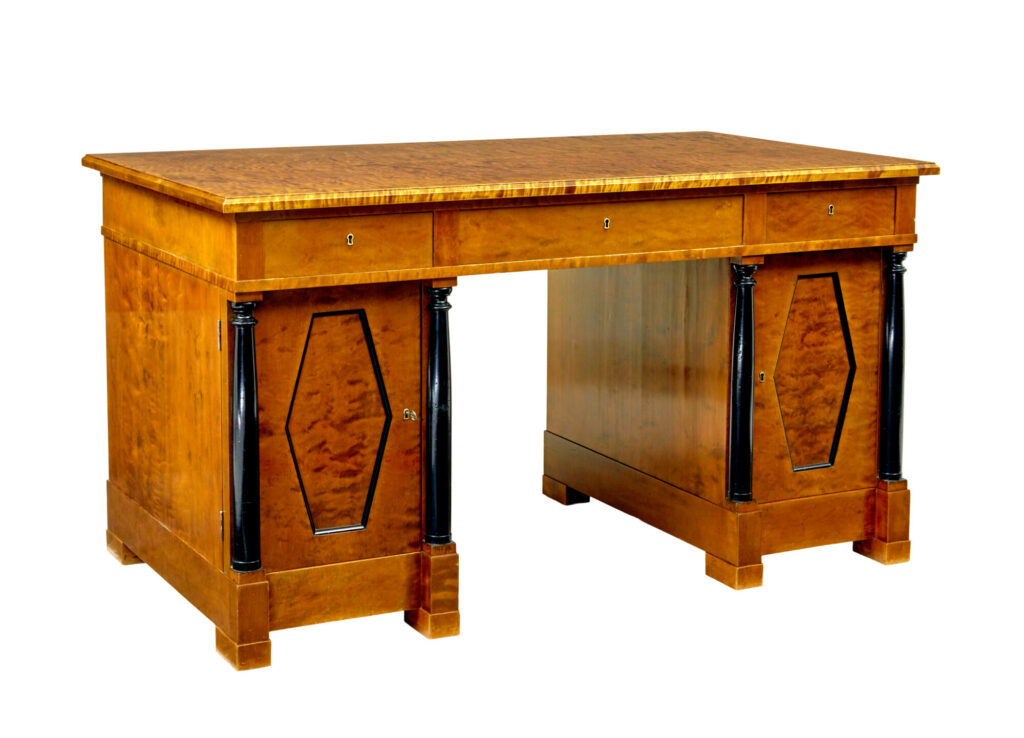 Swedish Early 20th Century Empire Revival Birch Pedestal Desk
