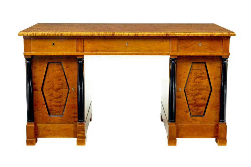 Swedish Early 20th Century Empire Revival Birch Pedestal Desk — image 12