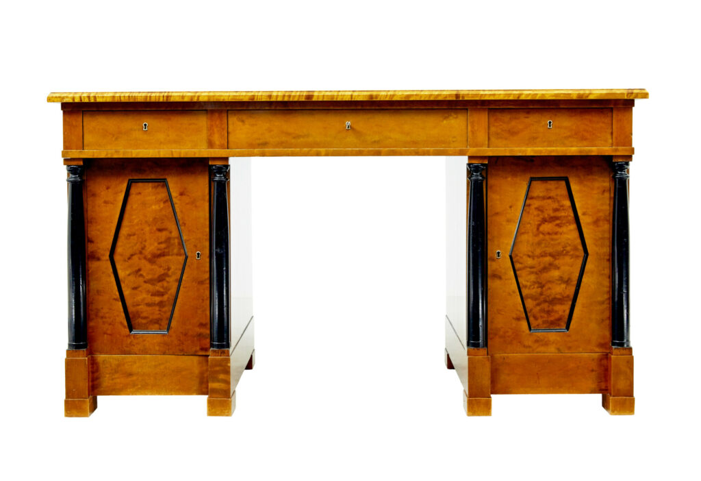 Swedish Early 20th Century Empire Revival Birch Pedestal Desk — image 7
