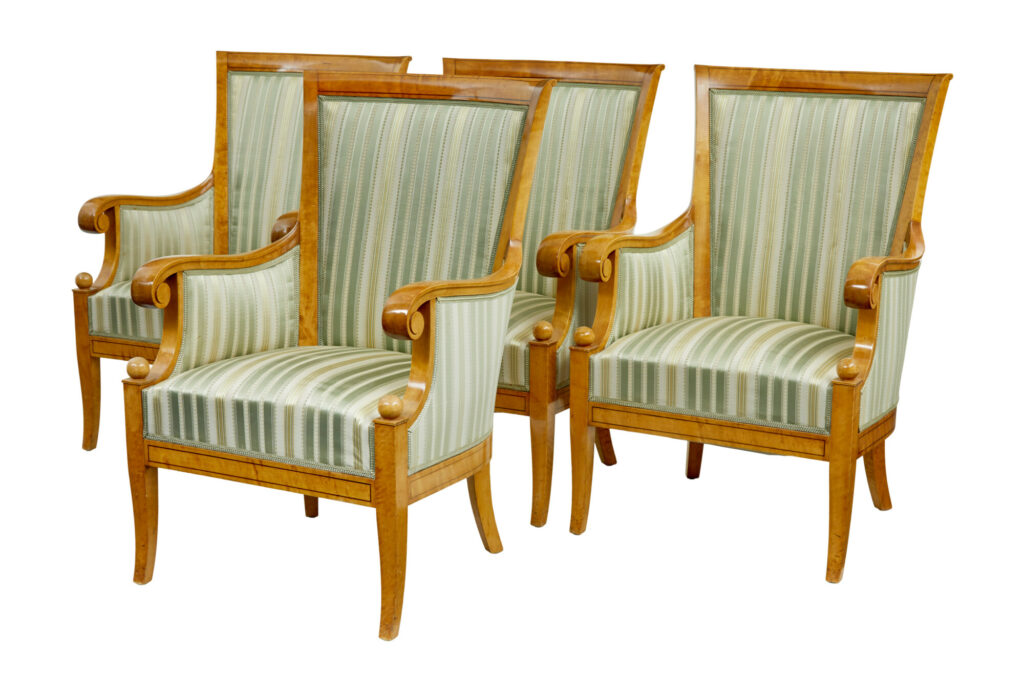 Early 20th Century Set of 4 Karl Johan Influenced Birch Armchairs