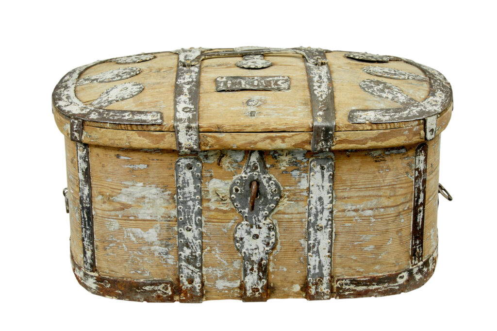 19th Century Scraped Pine Swedish Strong Box
