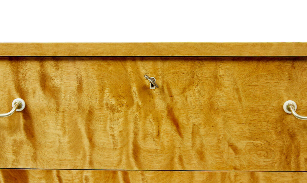 Mid Century Scandinavian Tiger Birch Chest of Drawers — image 9