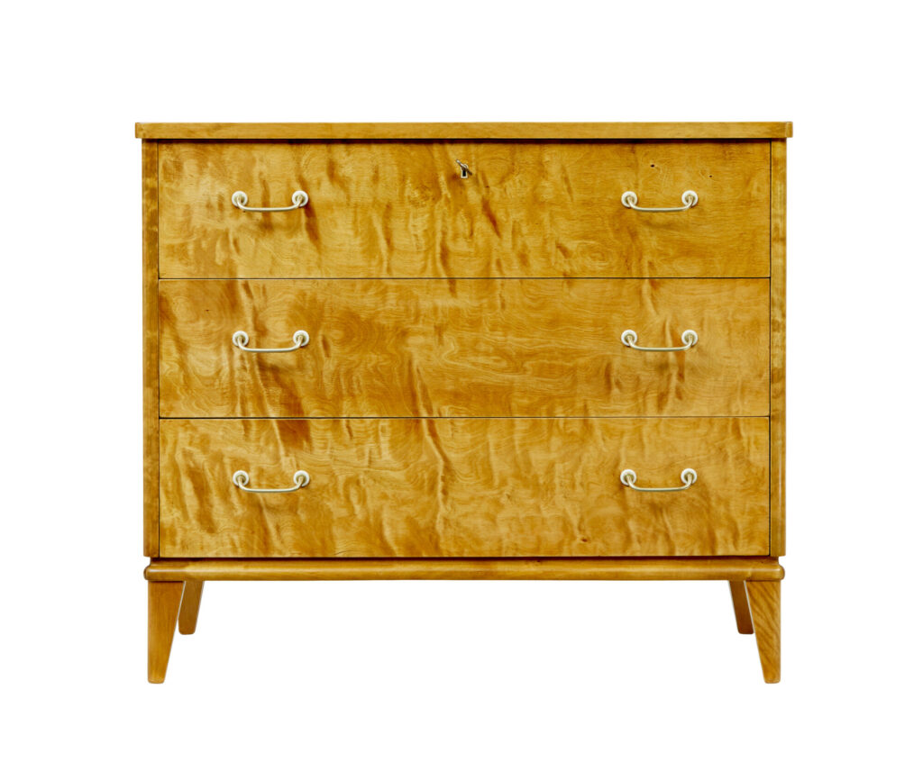 Mid Century Scandinavian Tiger Birch Chest of Drawers — image 6