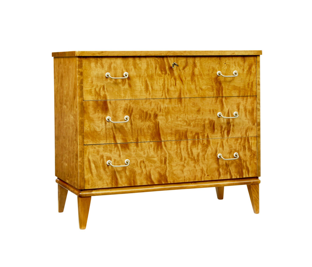 Mid Century Scandinavian Tiger Birch Chest of Drawers