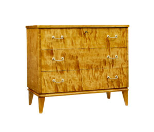 MID CENTURY SCANDINAVIAN TIGER BIRCH CHEST OF DRAWERS