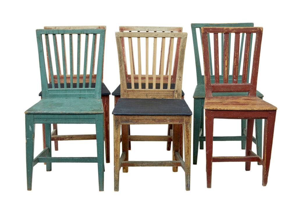 Harlequin Set of 6 19th Century Painted Pine Dining Chairs — image 14