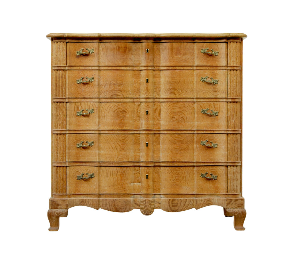 Mid Century Baroque Revival Solid Oak Chest of Drawers — image 6