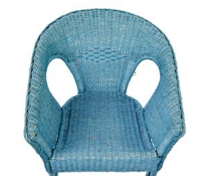 Pair of Mid Century Blue Painted Wicker Armchairs — thumbnail 7