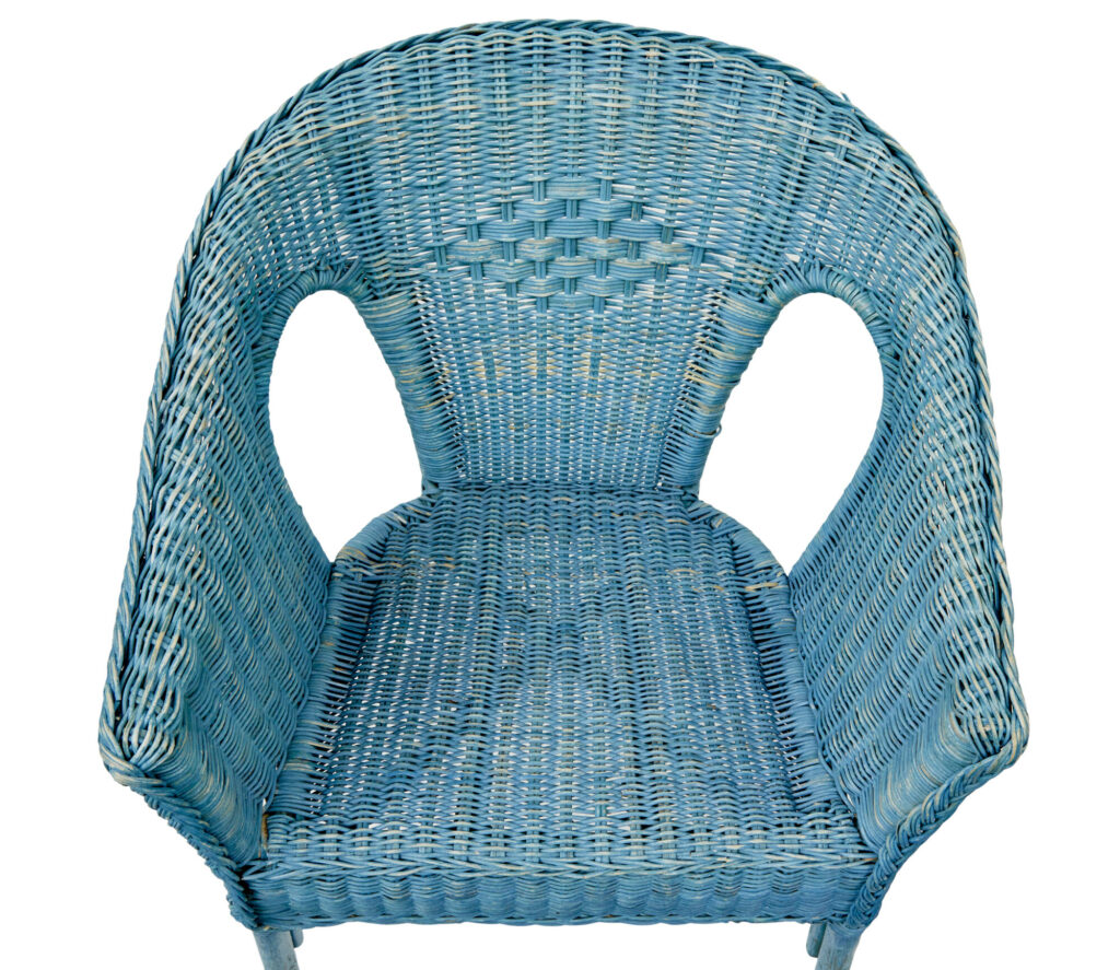 Pair of Mid Century Blue Painted Wicker Armchairs — image 6