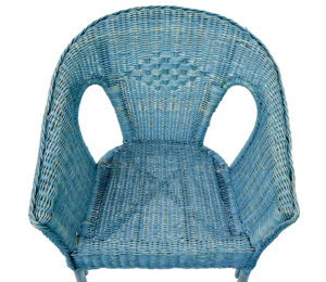 Pair of Mid Century Blue Painted Wicker Armchairs — thumbnail 6