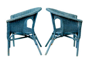 Pair of Mid Century Blue Painted Wicker Armchairs — thumbnail 4