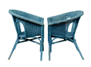 Pair of Mid Century Blue Painted Wicker Armchairs — thumbnail 3
