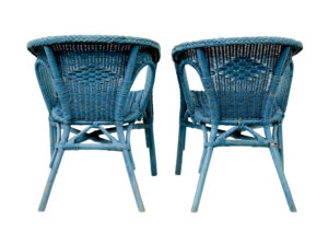 Pair of Mid Century Blue Painted Wicker Armchairs — thumbnail 2