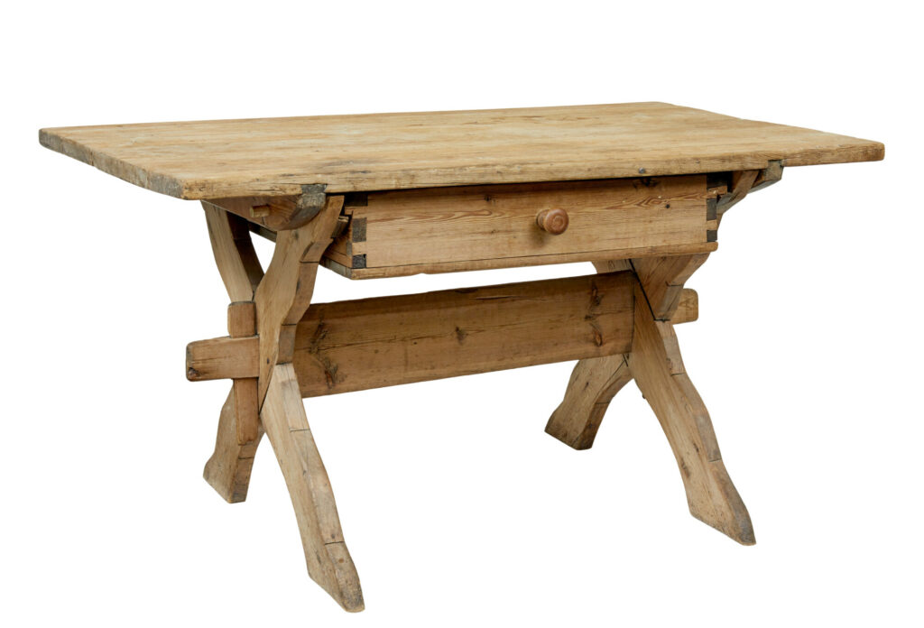 19th Century Swedish Pine X Frame Kitchen Table