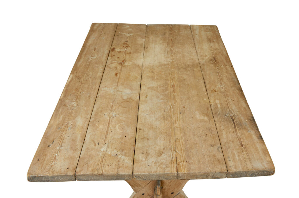 19th Century Swedish Pine X Frame Kitchen Table — image 6