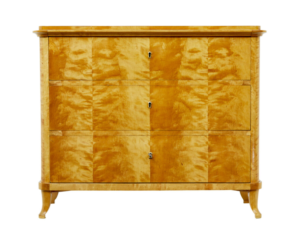 19th Century Swedish Birch 3 Drawer Chest — image 5