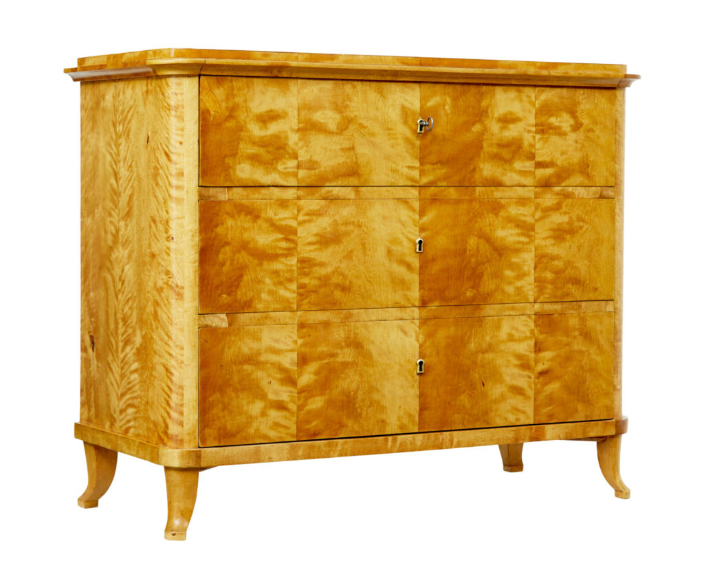 19th Century Swedish Birch 3 Drawer Chest