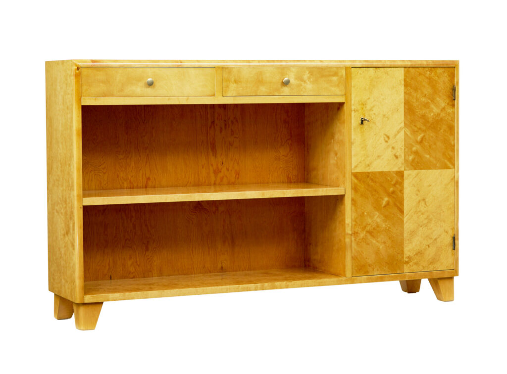 Mid Century Scandinavian Satin Birch Low Open Bookcase