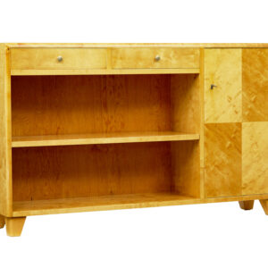 MID CENTURY SCANDINAVIAN SATIN BIRCH LOW OPEN BOOKCASE