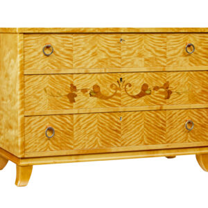 SWEDISH MID CENTURY INLAID BIRCH CHEST OF DRAWERS