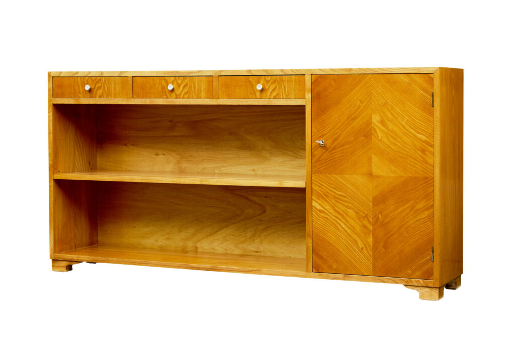 SCANDINAVIAN MID CENTURY ELM LOW OPEN BOOKCASE