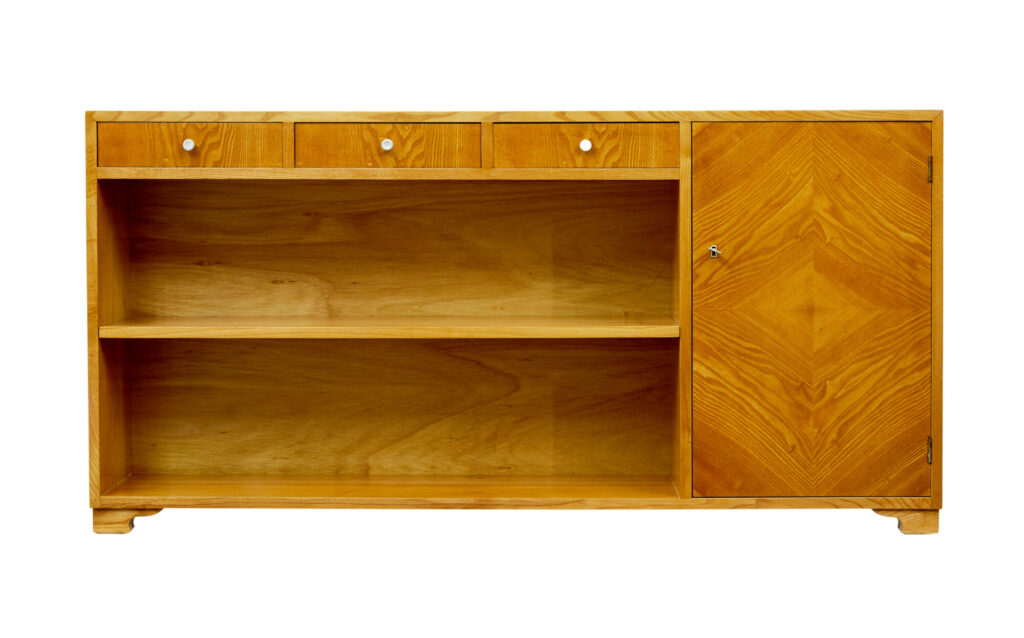 Scandinavian Mid Century Elm Low Open Bookcase — image 10
