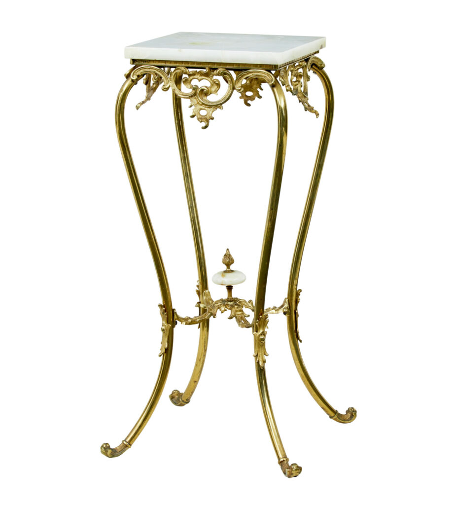 20th Century Chiseled Brass and Oynx Pedestal Table