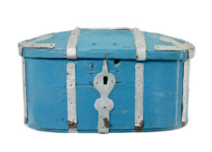 SWEDISH 19TH CENTURY BLUE PAINTED SHAPED STRONG BOX