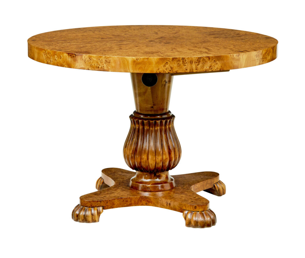 Scandinavian Mid Century Adjustable Burr Birch Coffee Table