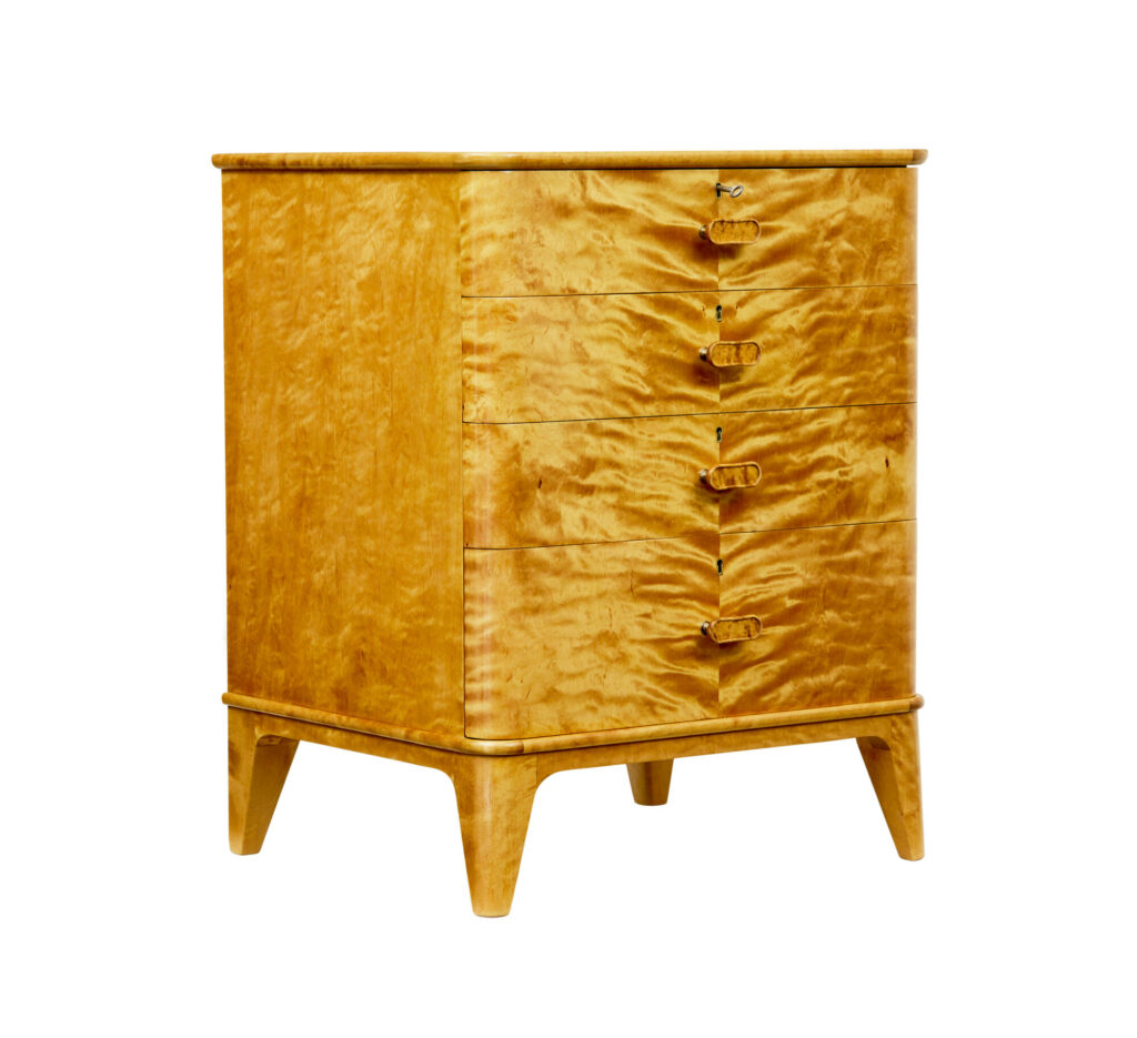 Small Mid Century Swedish Birch Chest of Drawers by Bodafors