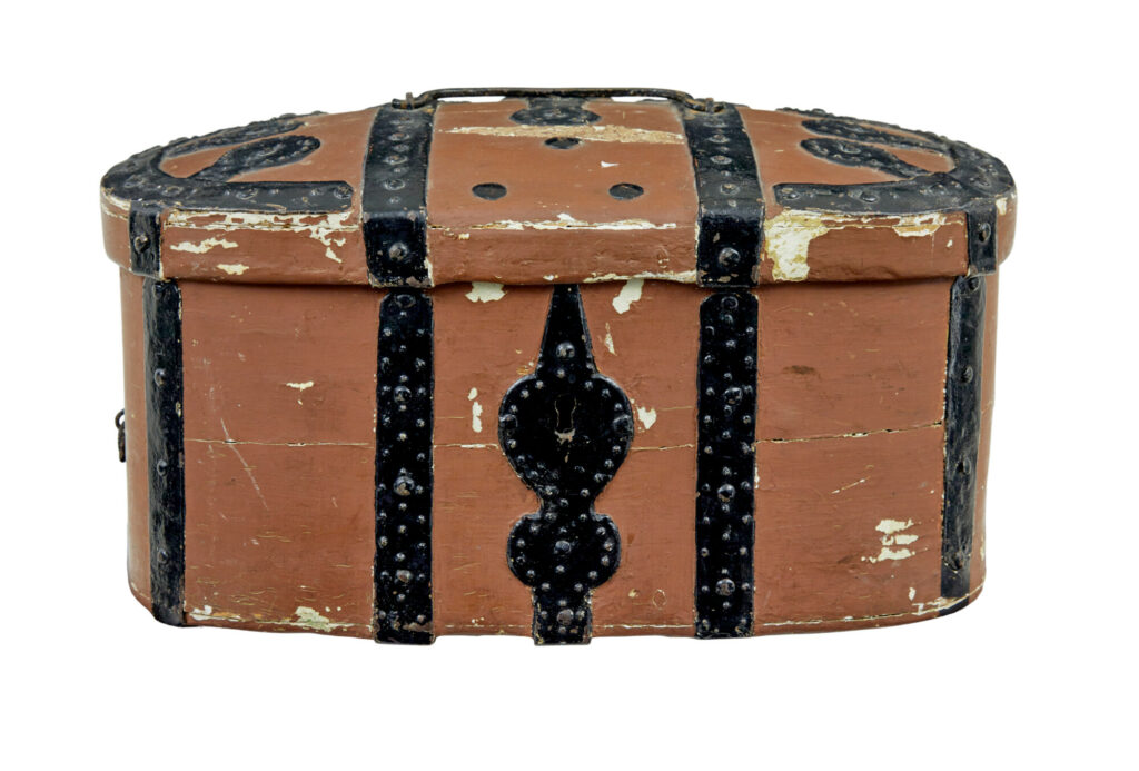 Swedish 19th Century Brown Painted Shaped Strong Box