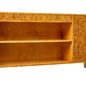 MID CENTURY SWEDISH ELM AND BURR SIDEBOARD BOOKCASE