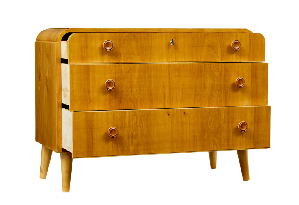 Mid Century Swedish Elm Chest of Drawers — image 9