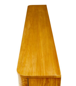 Scandinavian Mid Century Elm and Burr Low Open Bookcase — thumbnail 9