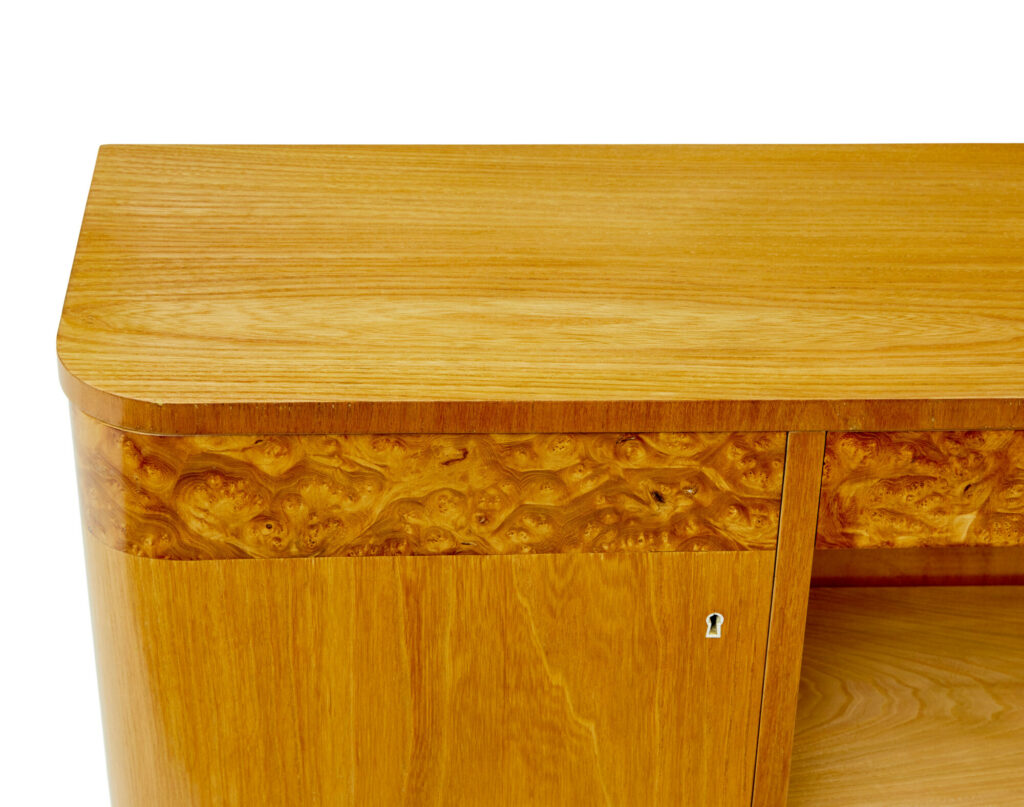 Scandinavian Mid Century Elm and Burr Low Open Bookcase — image 7