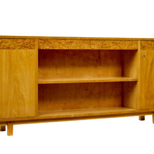 SCANDINAVIAN MID CENTURY ELM AND BURR LOW OPEN BOOKCASE