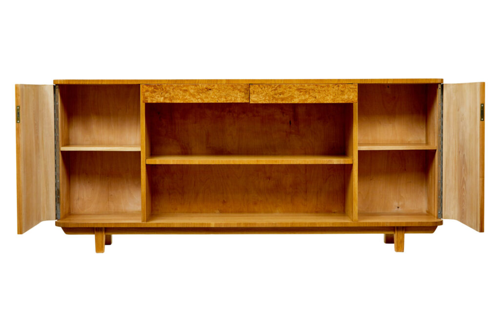 Scandinavian Mid Century Elm and Burr Low Open Bookcase — image 10