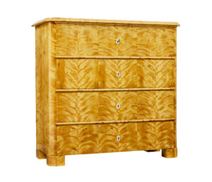 19TH CENTURY SWEDISH TIGER BIRCH CHEST OF DRAWERS