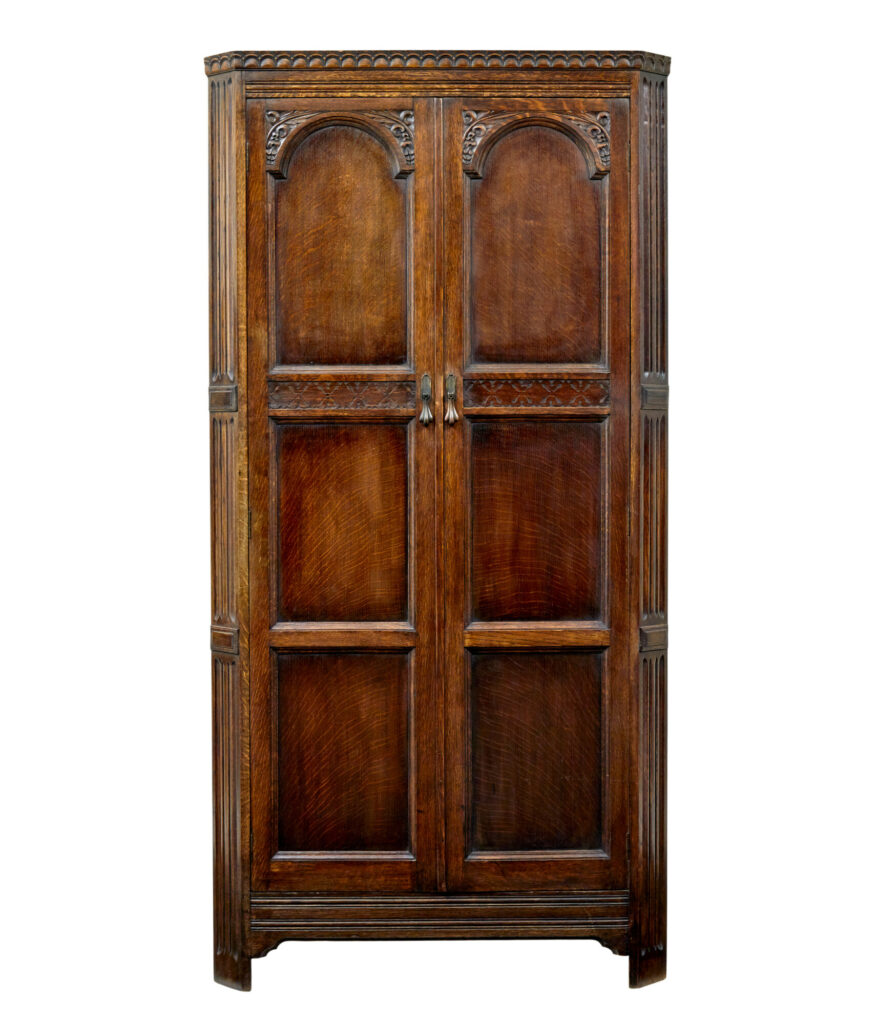 20th Century Oak Gothic Revival Wardrobe — image 7