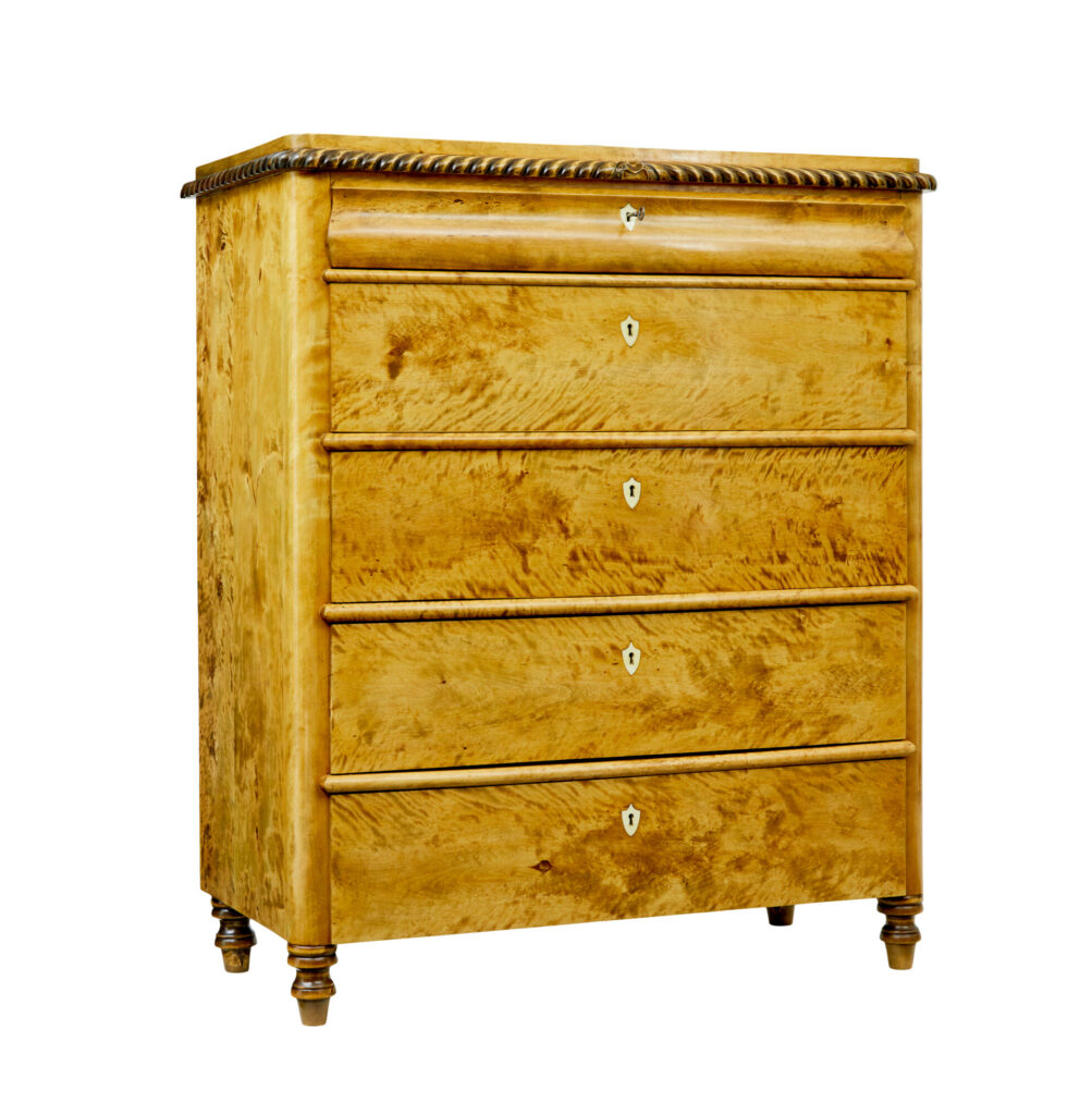 Swedish 19th Century Carved Birch Chest of Drawers
