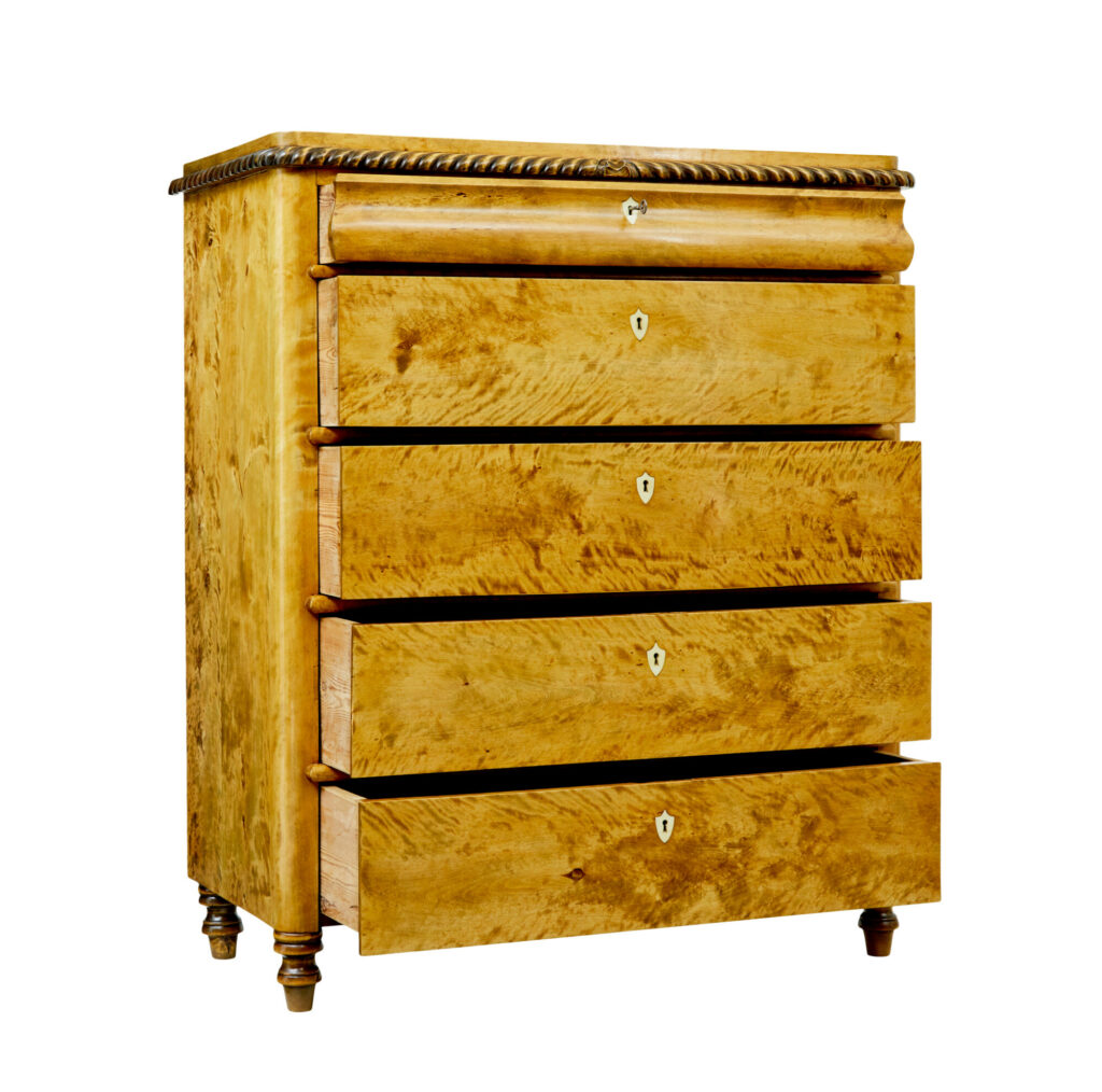 Swedish 19th Century Carved Birch Chest of Drawers — image 10