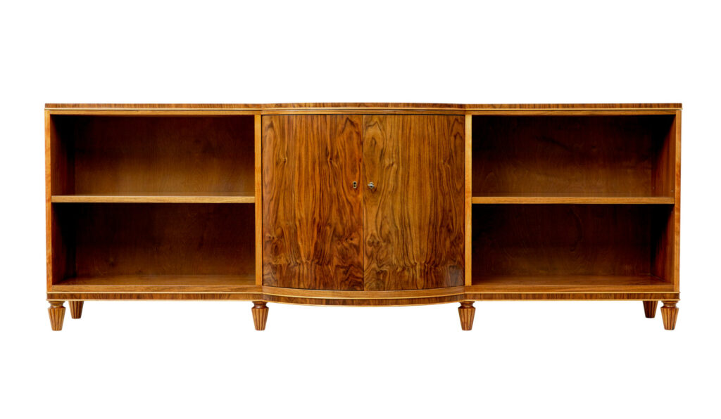 Scandinavian Mid Century Walnut Shaped Low Open Bookcase — image 11
