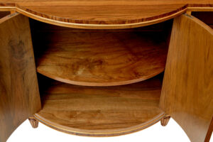 Scandinavian Mid Century Walnut Shaped Low Open Bookcase — thumbnail 3
