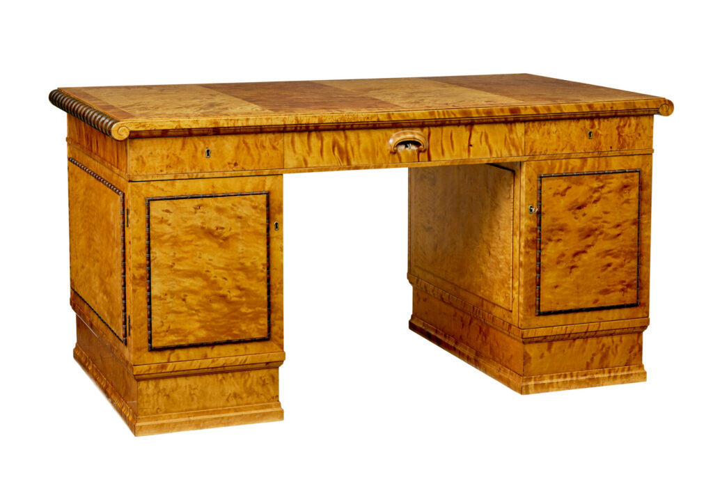 SCANDINAVIAN BIRCH ART DECO PEDESTAL DESK