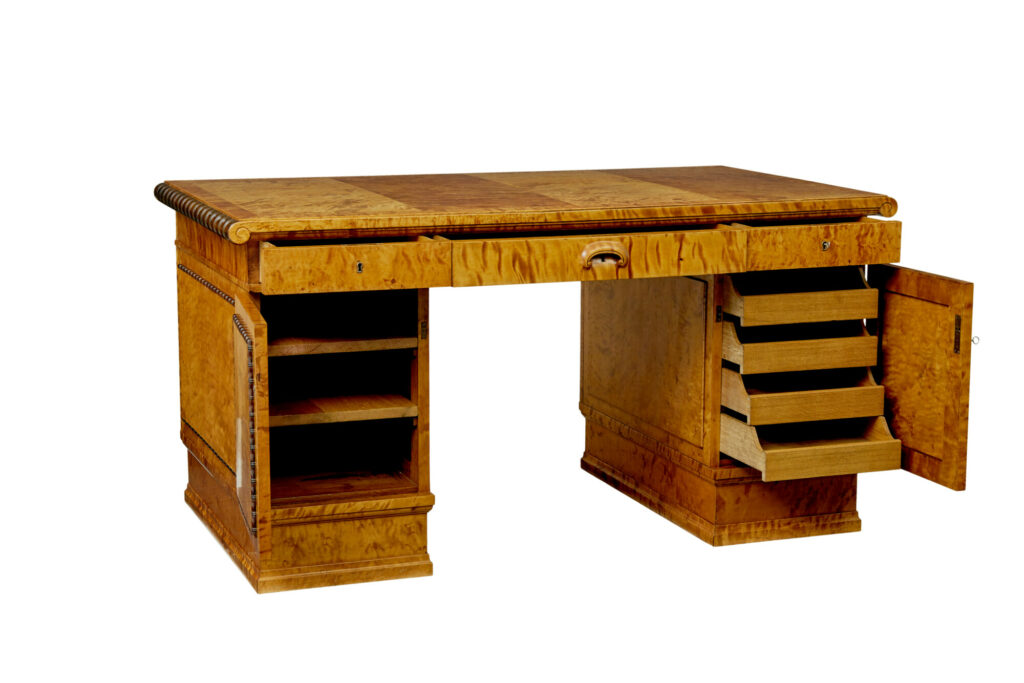 Scandinavian Birch Art Deco Pedestal Desk — image 12