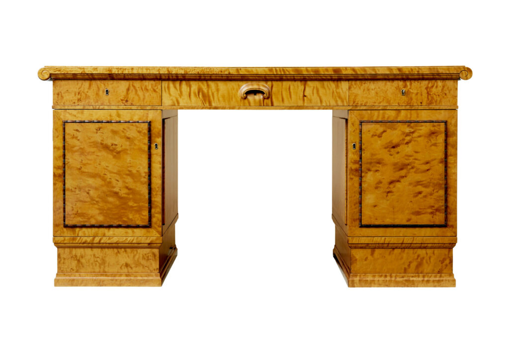 Scandinavian Birch Art Deco Pedestal Desk — image 10
