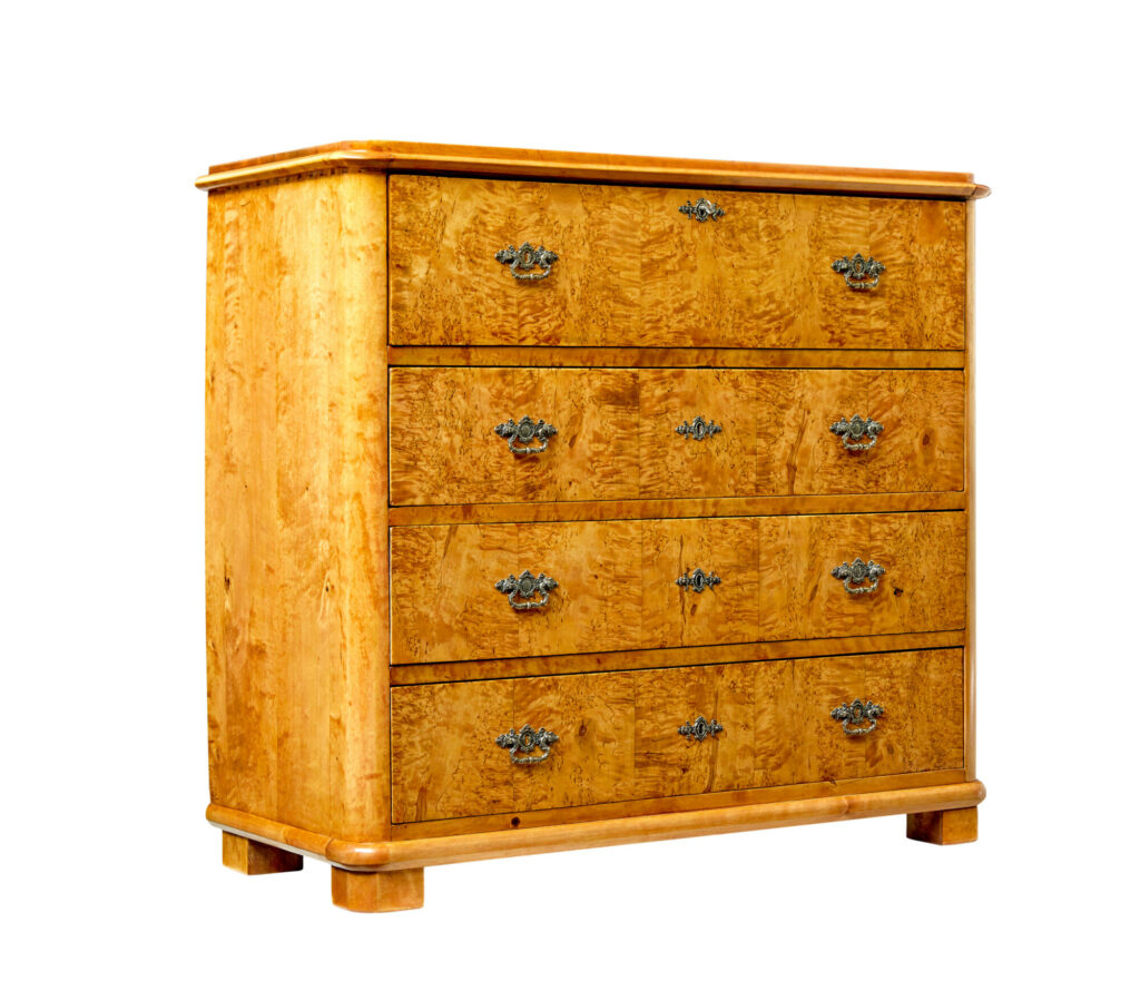 Mid 19th Century Burr Birch Swedish Secretaire Chest of Drawers