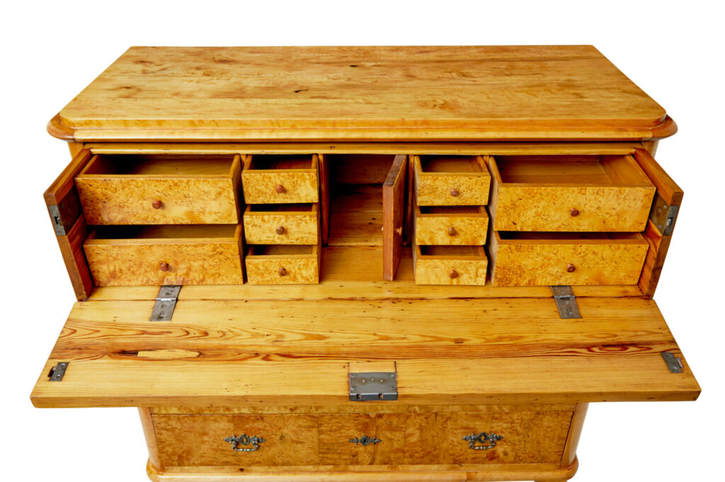 Mid 19th Century Burr Birch Swedish Secretaire Chest of Drawers — image 9