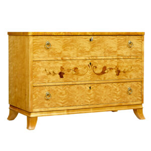 SWEDISH MID CENTURY ELM AND BIRCH INLAID CHEST OF DRAWERS