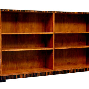 MID CENTURY SCANDINAVIAN TEAK AND ZEBRAWOOD LOW OPEN BOOKCASE